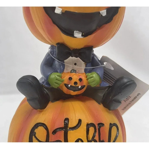 HALLOWEEN PUMPKIN HEAD MAN CERAMIC FIGURE  6” RARE - Picture 5 of 9